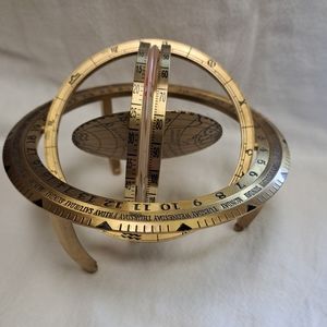 Vintage Armillary Brass Globe Sphere Astrolabe desktop w/thermometer